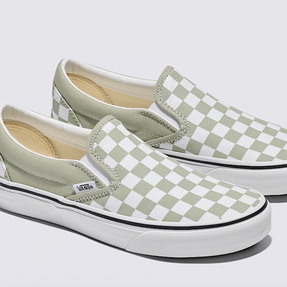 Vans Green and White Checkerboard Slip-On Shoes